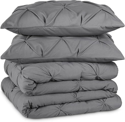 Bare Home Pintuck Pinch Pleat Comforter Set - Down Alternative - Soft, Premium 1800 Series - Bedding for All Seasons, 3 Pieces, 1 Comforter (90”x 104”) and 2 Pillow Shams (King, Grey)