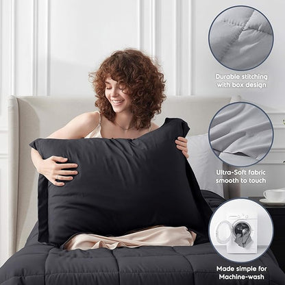 Nestl 5 Piece Twin XL Comforter Set – Black Reversible Bed in a Bag – Complete Twin XL Size Bedding Set with Sheets, Pillowcase and Sham