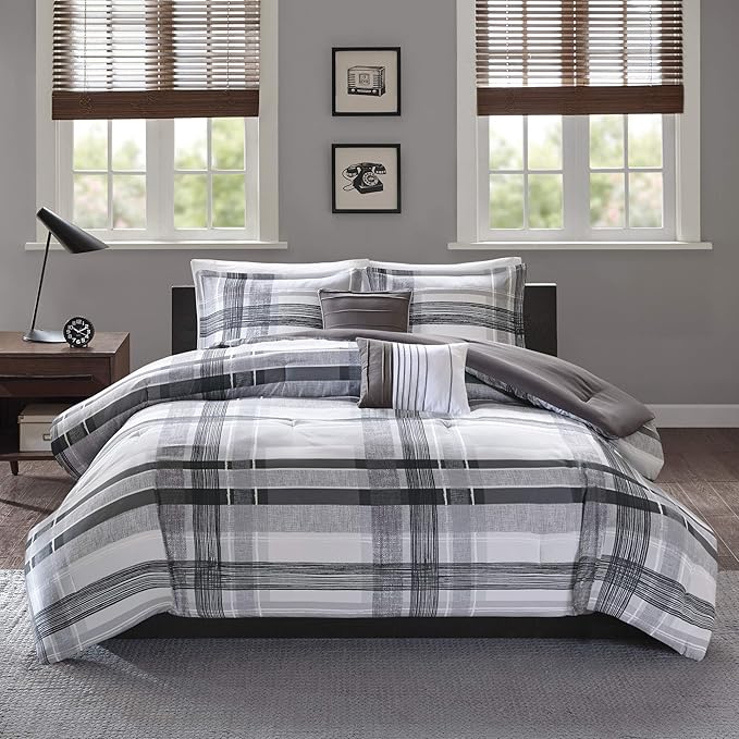 Intelligent Design Rudy Cozy Comforter Casual Cabin Lodge Plaid Design, All Season, Hypoallergenic Cover, Soft Bedding Set with Matching Sham, Decorative Pillow, Black Twin / Twin XL