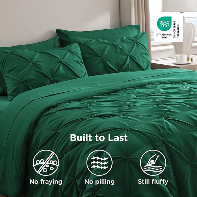 Bedsure California King Comforter Set - Bed in a Bag Cal King Bedding Set 7 PCS, GentleSoft™ Pintuck Bed Set Gift for Family, Pinch Pleat All Season Comforter with Sheets, Pillowcases & Shams