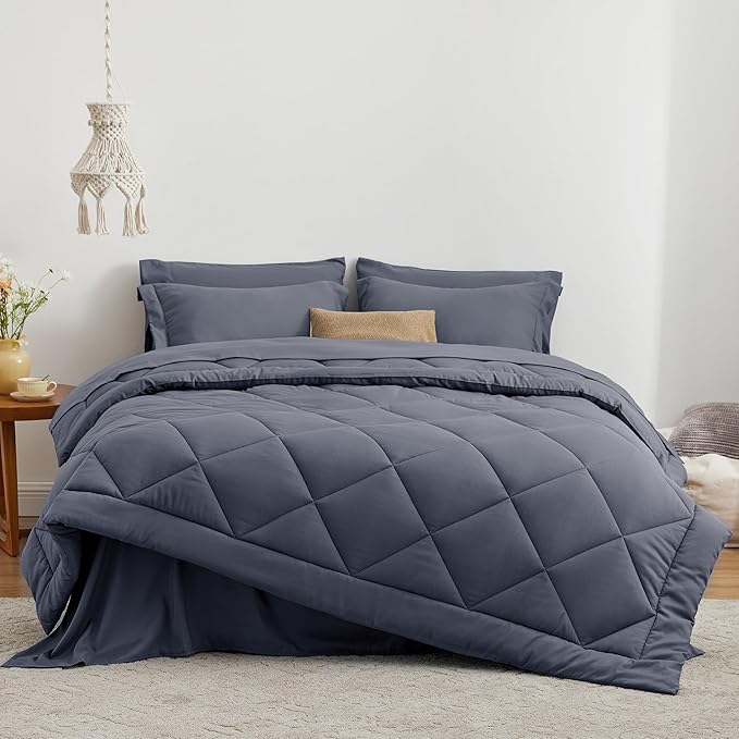 Love's cabin Twin Comforter Set Navy Blue, 5 Pieces Twin Bed in a Bag, All Season Bedding Sets with 1 Comforter, 1 Flat Sheet, 1 Fitted Sheet, 1 Pillowcase and 1 Pillow Sham