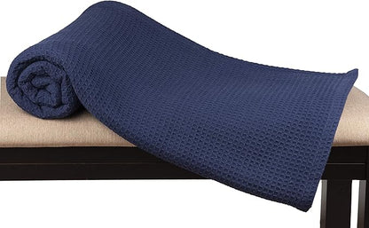 Glamburg 100% Cotton Thermal Bed Blanket, Soft Waffle, Queen Size, All Season, Navy Blue