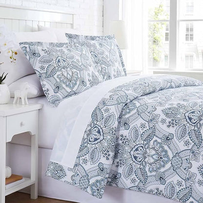 Southshore Fine Living, Inc. Oversized Comforter King Bedding Set, Down Alternative All-Season Warmth, Reversible Bohemian Paisley Bedspread 3-Piece and 2 Matching Shams, California/King, Blue