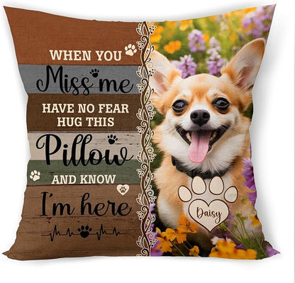 Q-Leo Personalized Pet Photo Pillow (Insert Included), Sympathy Gifts for Loss of Dog, Square Memorial Pillow