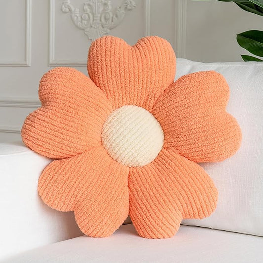Sioloc Flower Shaped Throw Pillow, Fun Daisy Pillow, 25.6" Light Orange Cute Decorative Seat Cushion Aesthetic Flower Plush Pillows for Bed Floor Couch Chair
