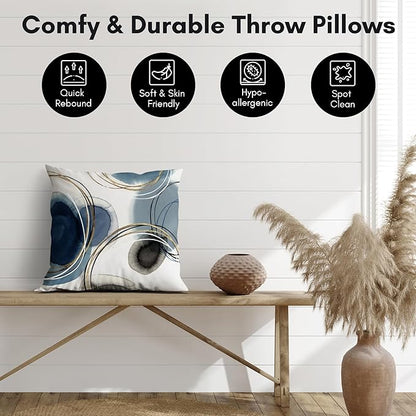 Americanflat 18x18 Throw Pillow with Sewn-in Insert - All-in-One Decorative Pillows - No Cover Needed - Soft and Durable Cushion for Bed or Sofa - Polyester - Blue, White, Black and Gold