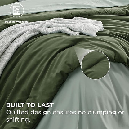 Bedsure King Size Comforter Set - 7 Pieces Olive Green King Bedding Set for All Seasons, Boho Contrasting Design Bed in a Bag with Comforter, Sheets, Pillowcases & Shams