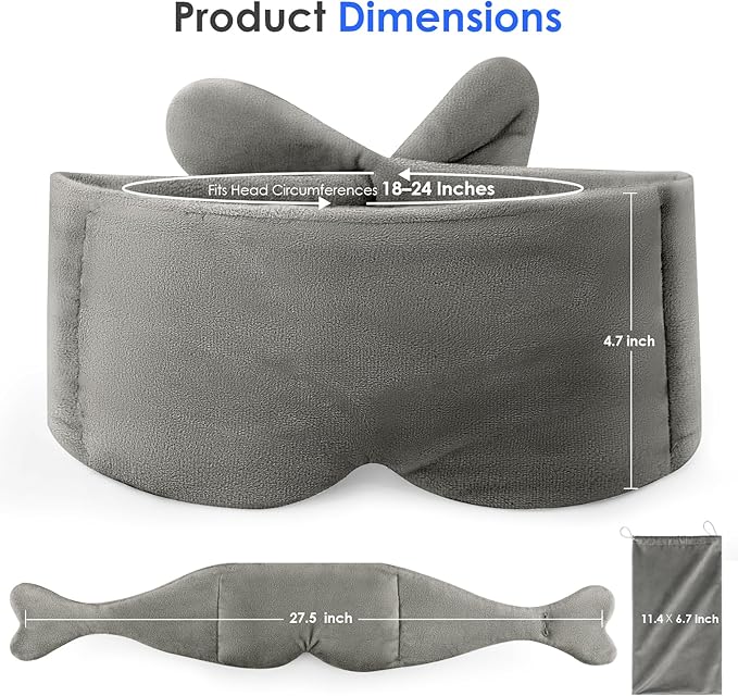 Weighted Eye Mask for Sleeping, Soft Minky Sleep Mask for Side Sleeper with Adjustable Buckle, 100% Blackout Design, Ideal for Meditation, Relaxation and Travel, Includes Storage Pouch (Gray)