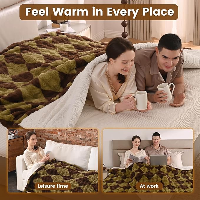 Bearhug Electric Blanket King Size 100" x 90", Dual Controller Heated Blanket, Faux Fur & Warm Sherpa, 10-Heat Levels & 1-12H Auto Off,ETL, Machine Washable