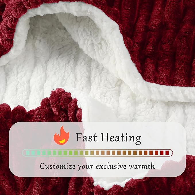 Electric Blanket Heated Full Blanket, Super Soft Flannel & Sherpa Electric Full Blanket with 6 Fast Heating Levels, 10 Hours Auto Off & OverHeat Protection, Machine Washable, 72'' X 84'', Red