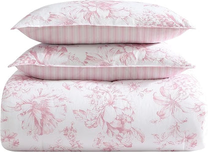 Laura Ashley - Twin Comforter Set, Soft & Reversible Cotton Bedding with a Smooth Feel, Medium Weight for Year Round Comfort, 2 Piece Bed Set with Matching Pillowcase (Delphine Mauve Pink)