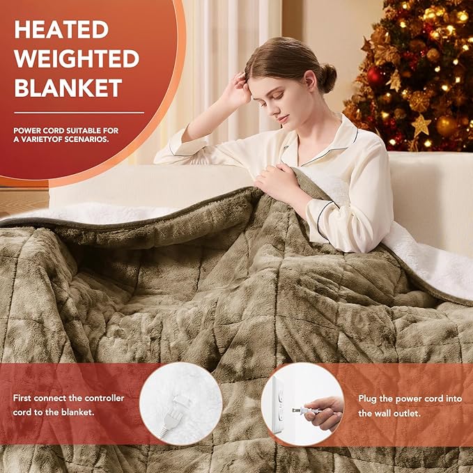 Homemate Heated Weighted Blanket for Adults - 50"x60" 10lbs Electric Throw Fast Heating Heavy Blanket 1/2/4/6/8 Hour Auto Off 10 Heat Levels Over-Heat Protection Luxury Faux Fur Sherpa