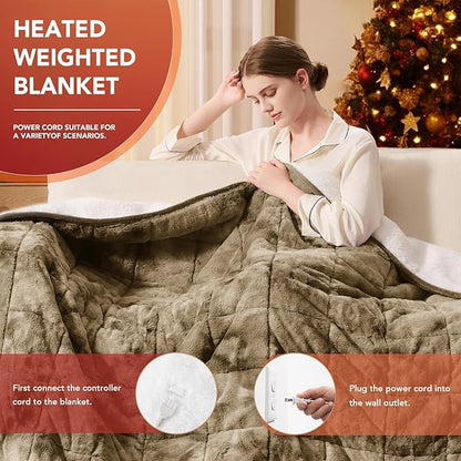 Homemate Heated Weighted Blanket for Adults - 50"x60" 10lbs Electric Throw Fast Heating Heavy Blanket 1/2/4/6/8 Hour Auto Off 10 Heat Levels Over-Heat Protection Luxury Faux Fur Sherpa