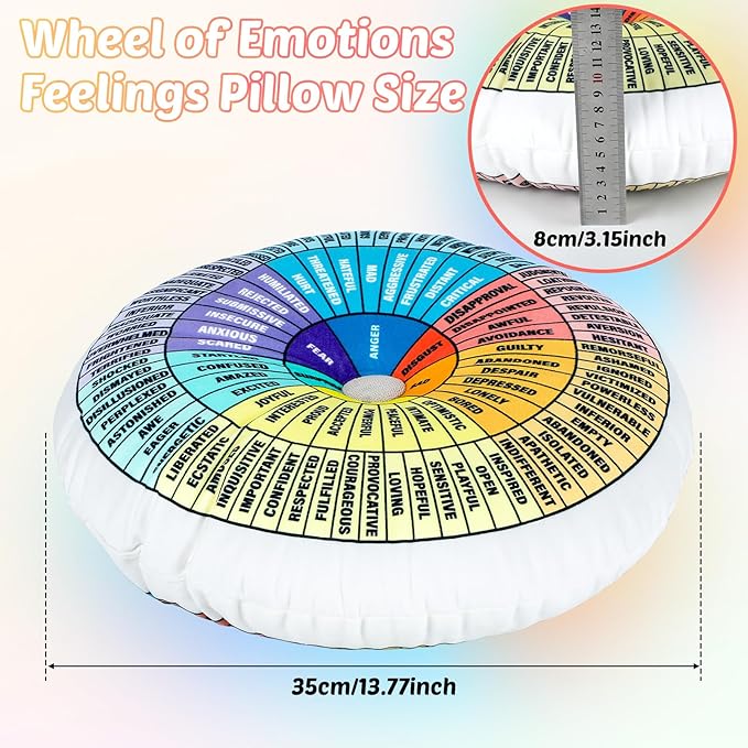 party greeting Wheel of Emotions Feelings Pillow Round Velvet Feelings Wheel Emotion Throw Pillow Circle Seating Floor Cushion for Office Home Room Sofa Decor Counselor Physical Therapist Gifts