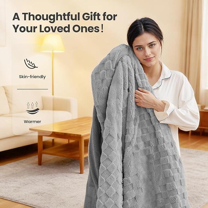 Heated Blanket, 50x60 Inch Electric Blanket, Throw Blanket with 6 Heat Settings and 1-4H Auto Off Timer, Machine Washable, Soft Flannel Fleece for Couches, Beds Office (Grey)