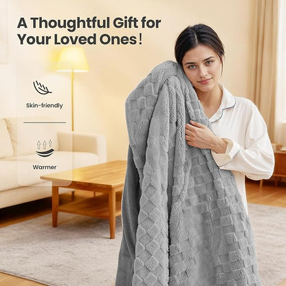 Heated Blanket, 50x60 Inch Electric Blanket, Throw Blanket with 6 Heat Settings and 1-4H Auto Off Timer, Machine Washable, Soft Flannel Fleece for Couches, Beds Office (Grey)