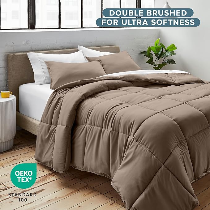 Bare Home Comforter Set - Oversized King Size - Ultra-Soft - Goose Down Alternative - Premium 1800 Series - All Season Warmth (Oversized King, Taupe)