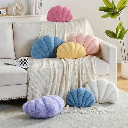 Shell Pillow Seashell Decorative Pillow Ivory White Beachy Coastal Shell Shaped Throw Pillows 13x10 Inch Soft Ocean Beach Sea Shell Plush Pillows Cushion for Bed Couch Living Sofa Room Decor