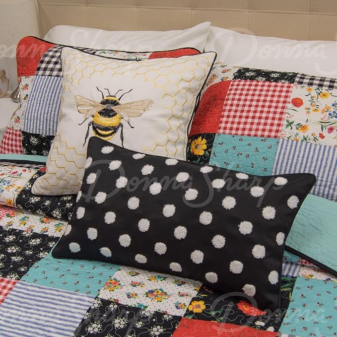 Donna Sharp 2-Piece Wild One Patch Bee and Polka Dot Decorative Throw Pillow Set - Pillows for Couch, Sofa, Beds, and Chairs - Includes 18" x 18" Square & 12" x 22" Rectangular Pillows