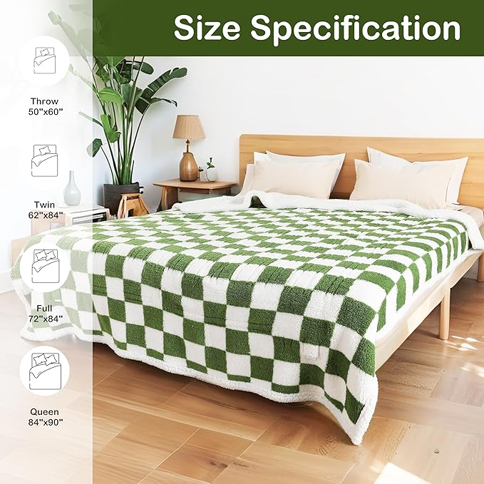 Electric Heated Blanket Full Size 72"×84" with 9 Heating Levels & 1-10Hs Auto Off, Checkered Plaid Double Sided Sherpa, Energy Efficient, Machine Washable, for Couch & Bed, Light Green