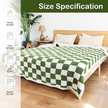 Electric Heated Blanket Full Size 72"×84" with 9 Heating Levels & 1-10Hs Auto Off, Checkered Plaid Double Sided Sherpa, Energy Efficient, Machine Washable, for Couch & Bed, Light Green