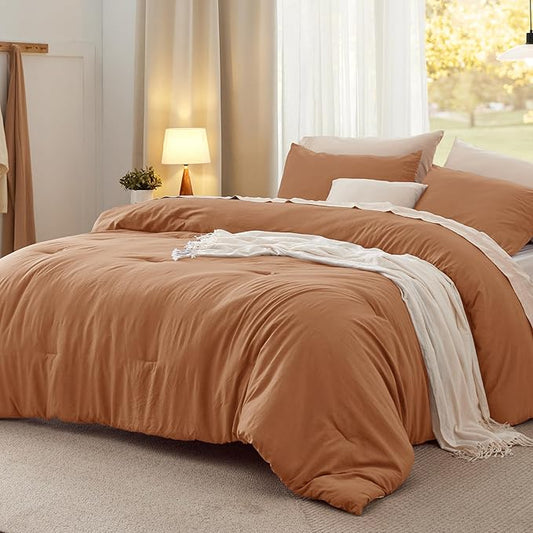 Bedsure Full Comforter Set, Pumpkin Soft Prewashed Bedding for All Seasons, 3 Pieces GentleSoft™ Bed Set, 1 Lightweight Comforter (82"x86") and 2 Pillowcases (20"x26")