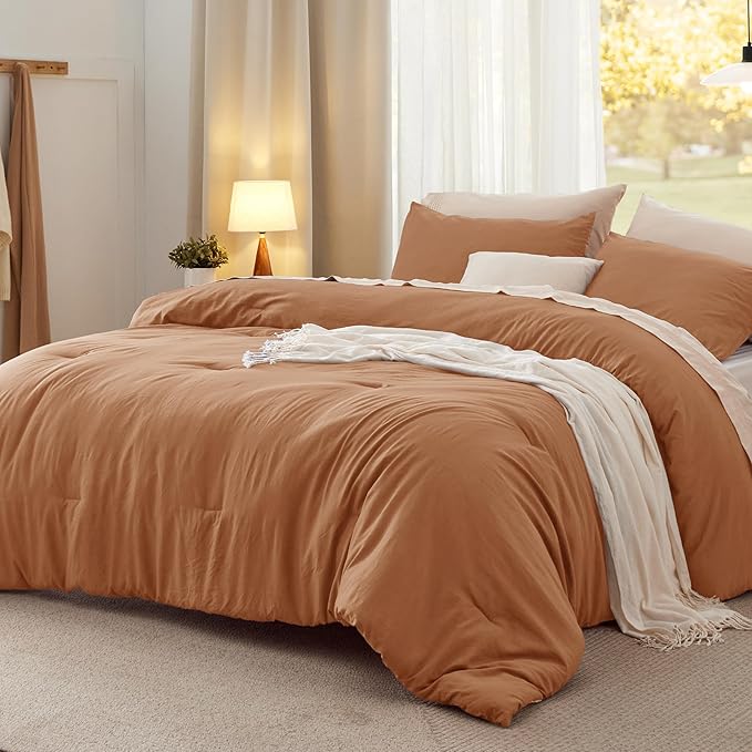 Bedsure King Comforter Set, Pumpkin Soft Prewashed Bedding for All Seasons, 3 Pieces GentleSoft™ Bed Set, 1 Lightweight Comforter (104"x90") and 2 Pillowcases (20"x36")