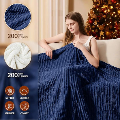 Homemate Heated Blanket Electric Throw - 50"x60" Heating Blanket Throw 1/2/4/6/8 Hours Auto-Off 10 Heat Levels Over-Heat Protection Soft Flannel Sherpa ETL Certification