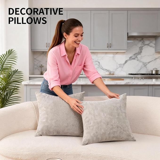 Decorative Couch Pillow Covers SofaThrow pillows with inserts included Bohemian-Style Country Cushion Cover Suitable for Beds, Sofas, Living Rooms, and Home Decor 2pack 18X18 inch.(Cement Grey)