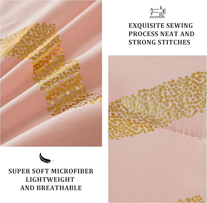 Menghomeus Pink Comforter Set Queen/Full Size Metallic Blush and Rose Gold Bed Comforter 4 Piece Soft Microfiber Bedding for Teen Girls Women (2 Pillow Shams + 1 Decorative Pillow Sham)