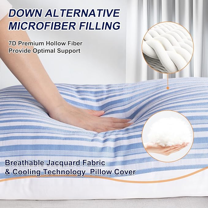 Cooling Pillows Standard Size Set of 4, Hotel Collection Bed Pillow for Sleeping Pillows 4 Pack for Back, Stomach or Side Sleepers, Soft and Supportive Washable Pillows for Bedroom