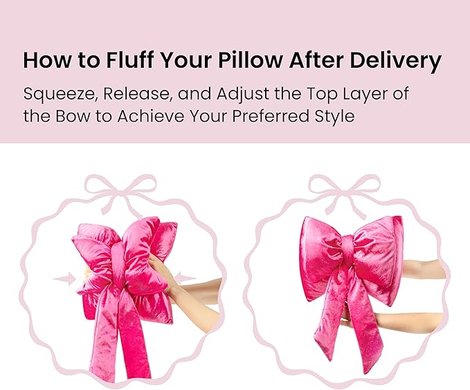 AELS Bow Pillow Decorative Throw Pillow Set of 2, Shining Velvet Cute Pillow Cute Pillow for Valentine's Day, Wedding, Christmas, Living Room, Bedroom, Nursery Decor, Hot Pink