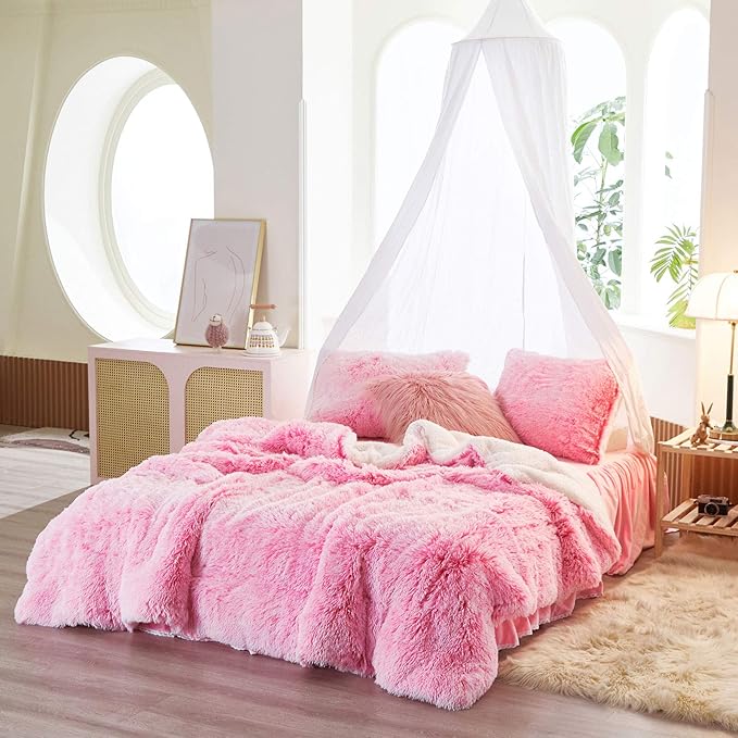 Joyreap 3-Piece Plush Shaggy Comforter Set, Twin Size Luxury Faux Fur Sherpa Reversible Bedding Comforter Set, Ultra Cozy Warm Fluffy Bedding Set for Winter (Pink n White, 68x86 inches)