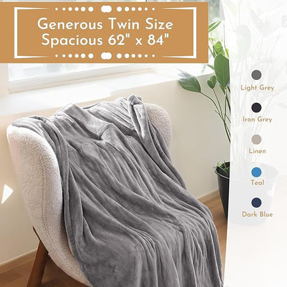 Electric Heated Blanket 62"x84" Twin Size Flannel Heated Blanket, Cozy & Warm for All Night, 4 Heat Settings & 10 Hours Auto Off, Machine Washable, Light Grey