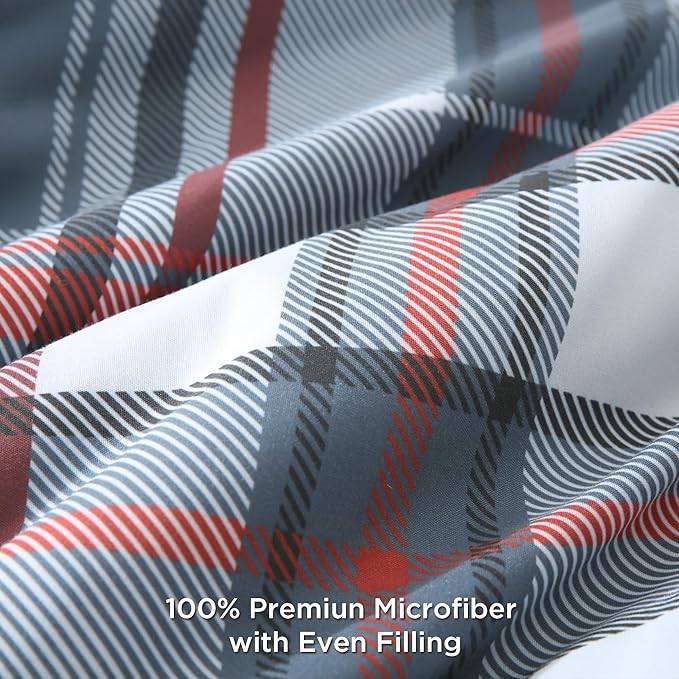 Andency Navy Red Plaid Comforter Set Queen(90x90Inch), 3 Pieces Grid Gingham Stripes Bedding Comforter Sets for Boys Girls Kids Teens, Preppy Geometric Line Soft Lightweight Reversible Bed Set as Gift