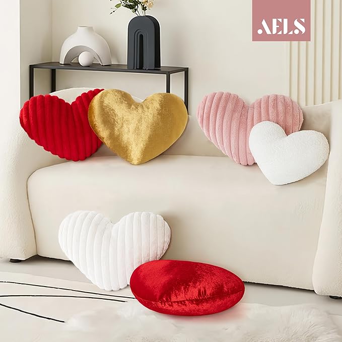 AELS Heart Shaped Pillow, Set of 2, Heart Decorative Throw Pillows, Boucle Love Cute Pillows 20 & 16 Inches, Valentines Day Decorations, Wedding Decor, Living Room Bedroom Nursery Decor, White