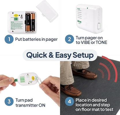 Smart Caregiver Floor Mat Alarm and Pager System - Includes Wireless Pager That Alerts When Someone Steps on The Durable 24in x 48in Floor Mat Sensor