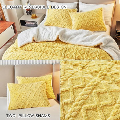 Joyreap 3-Piece Fluffy Faux Fur Sherpa Comforter Set, Twin Size Luxury Tufted Bedding Comforter Set, All Season Soft n Cozy Plush Comforter Bed Set- Yellow, 68x86 inches