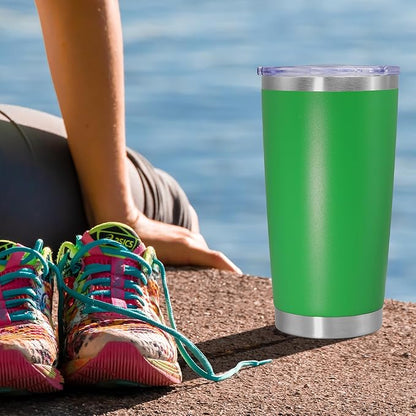 20 oz Tumbler Coffee Travel Tumblers Bulk with Lid Stainless Steel Double Wall Vacuum Insulated Mug Powder Coated Cups fit Car Cupholder for Hot and Cold - Green, 8Pack