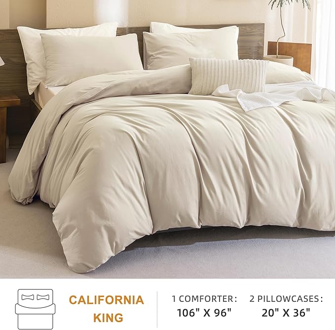 CozyTide California King Comforter Set (106×96 Inch),Cotton Comforter with Microfiber Inner Fill,Lightweight Fluffy Cal King Wheat Comforter Ultra Soft 3 Pieces