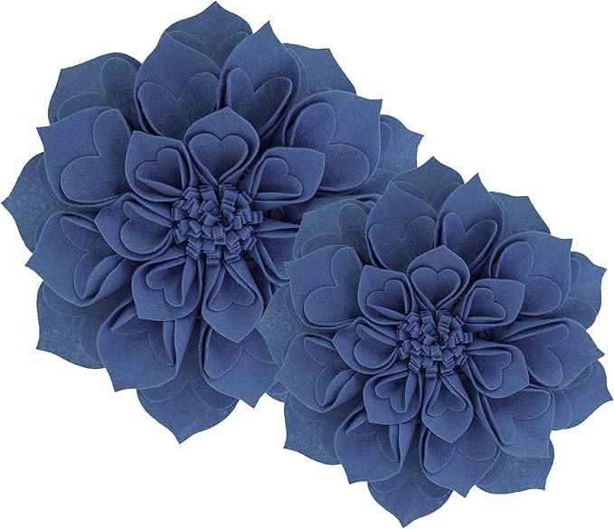Fennco Styles Handmade 3D Heart-Shaped Petals Flower Decorative Filled Throw Pillow 13" Round - Navy Blue Floral Pillow for Couch, Home Décor and Holiday, Housewarming Gift