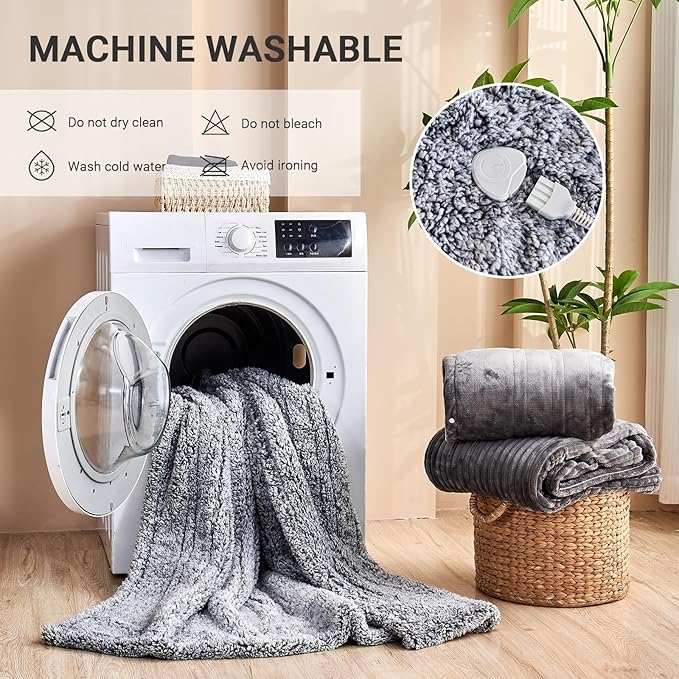 Heated Blanket Heated Twin, Electric Blanket 62"x84" Heating Blanket with 8 Hours Auto Off 10 Fast Heating Levels Machine Washable Sherpa Heated Blanket with Overheating Protection