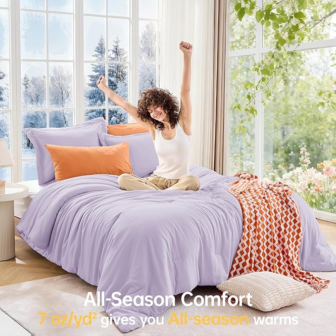 MUXHOMO Full Comforter Sets, All Season Ultra Soft Down Alternative Bedding - 3 Piece Lightweight Bed Set Includes 1 Comforter (82"x86") and 2 Pillow Shams (20"x26"), Lavender