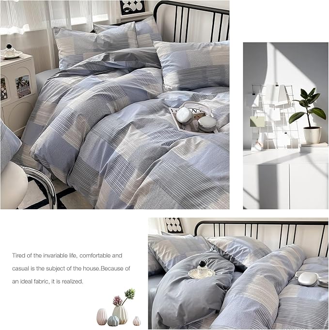 HighBuy Boho Grid Comforter Set Twin XL Size Buffalo Plaid Bedding Comforter Set 3 Pieces Checkered Stripe Patchwork Comforter Bedding Set 1 Grid Comforter 2 Pillowcases Modern Chic Style
