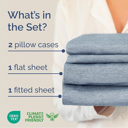 Cal King Size 4 Piece Sheet Set - Comfy Breathable & Cooling Bed Sheets Set - Hotel Luxury Bedding for Women, Men, Kids, Teens, Boys & Girls - Deep Pockets and Wrinkle Free - Blue (Heathered Sheets)