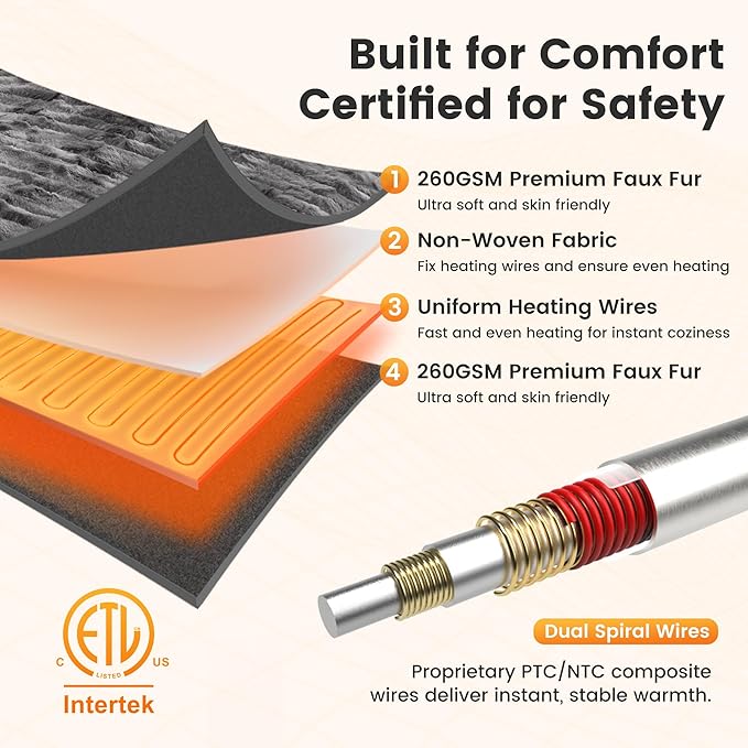 WOOMER Heated Blanket King Size 100" x 90", Electric Blanket with Dual Controllers, 0.5-12 Hours Timer & 10 Heating Levels, ETL Certified, Marble Gray Double-Sided Faux Fur, Machine Washable