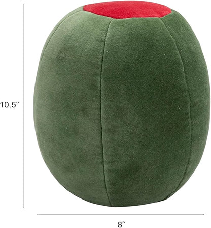 Creative Co-Op Cotton Velvet Olive Shaped Pillow, Green and Red