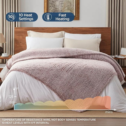 Westinghouse Electric Blanket Queen Size, Soft Plush Sherpa Heated Blanket with 10 Heating Levels & 1-12 Hours Auto-Off, Machine Washable, 84x90 inches, Rust