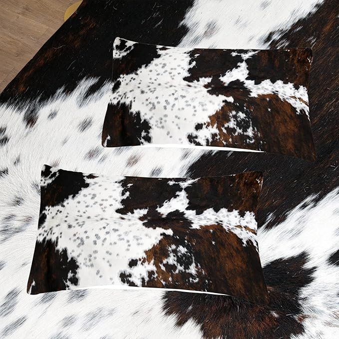 Tailor Shop Black White Cow Print Comforter Set Queen, Western Farmhouse Cow Print Bedding in A Bag, Rustic Cowhide Comforter Set with 2 Matching Pillowcases Bedroom Decor……