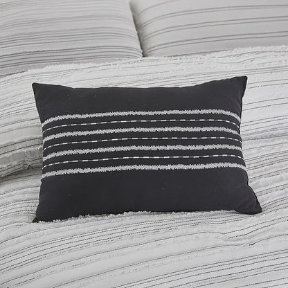 Modern Threads Dixie White Jacquard Comforter Set – 5 Piece Textured Bedding with Decorative Pillows & Shams, Soft All Season Farmhouse Bed Set, Bright White with Graphite Stripes, King